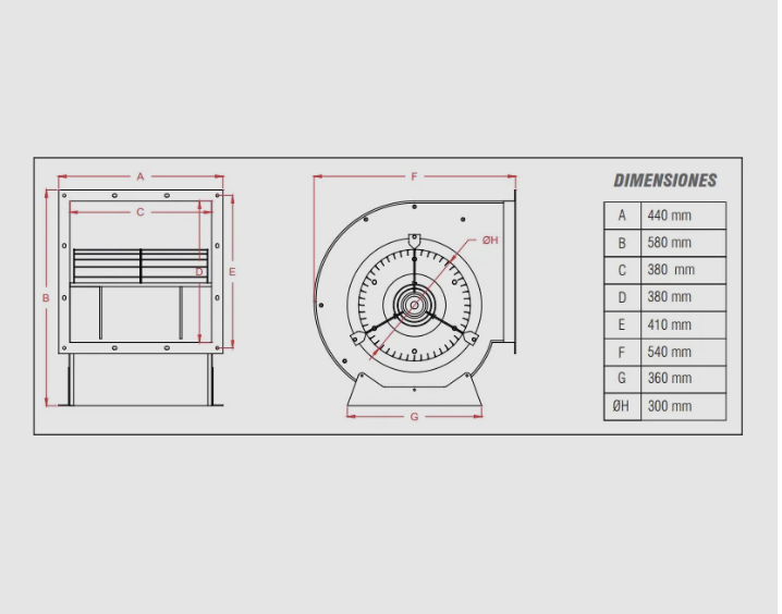 Extractor Centrífugo Turbina 1500w 6.340m3/h 380v - Imagen 4